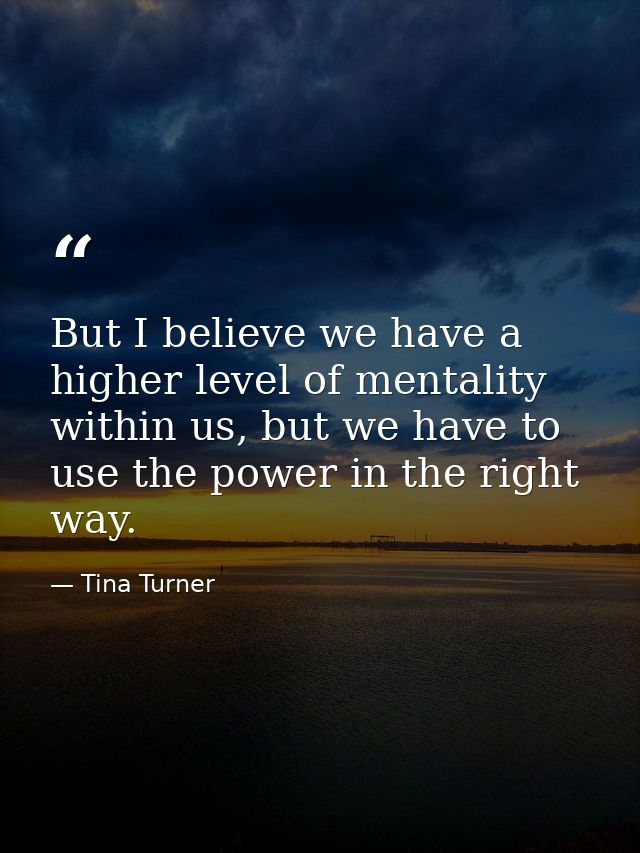 But I believe we have a higher level of mentality within us, but we have to use the power in the right way. — Tina Turner