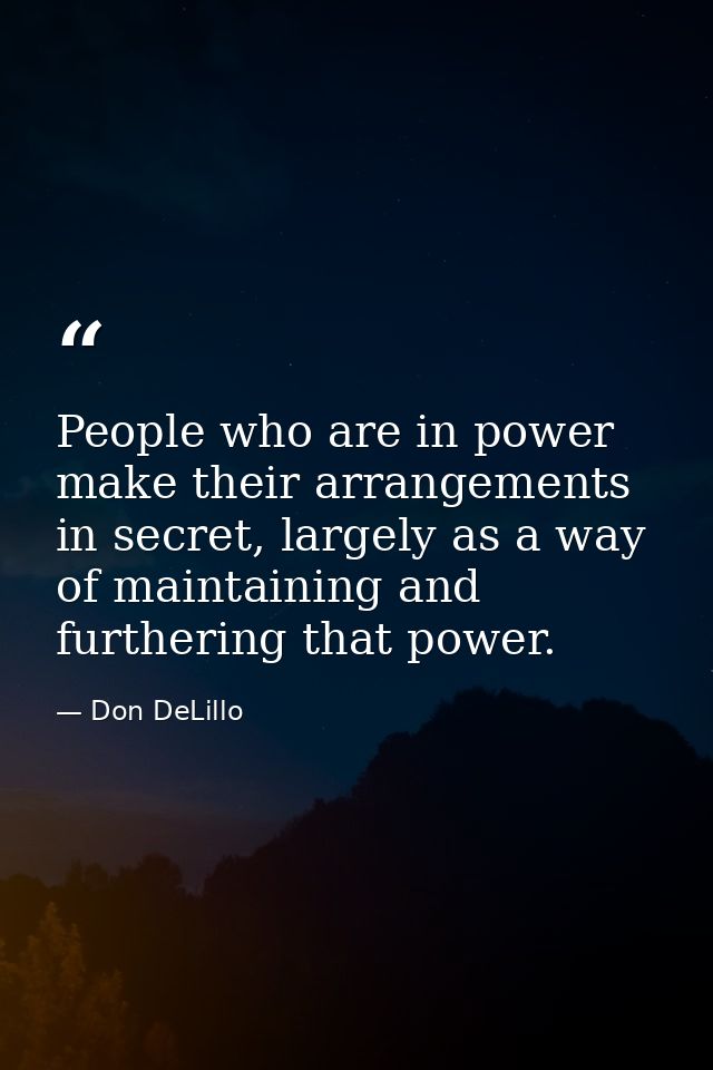 People who are in power make their arrangements in secret, largely as a way of maintaining and furthering that power. — Don DeLillo