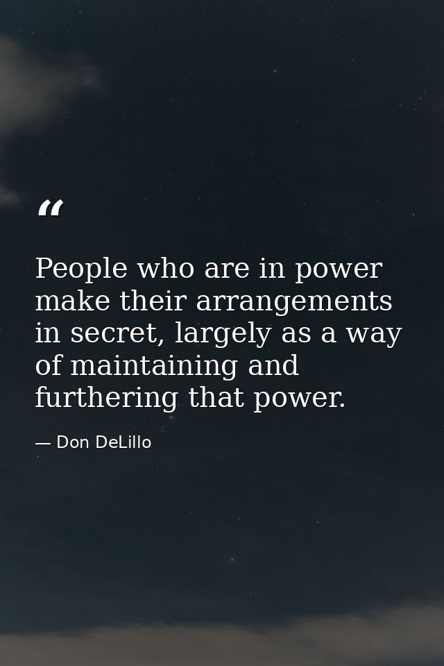 People who are in power make their arrangements in secret, largely as a way of maintaining and furthering that power. — Don DeLillo