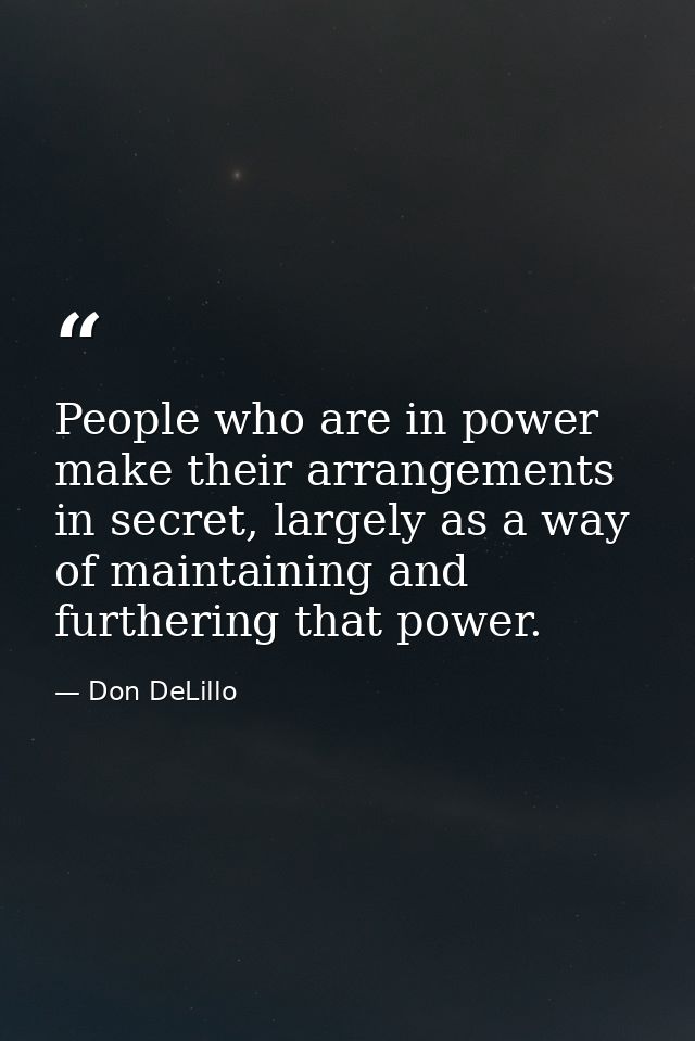 People who are in power make their arrangements in secret, largely as a way of maintaining and furthering that power. — Don DeLillo
