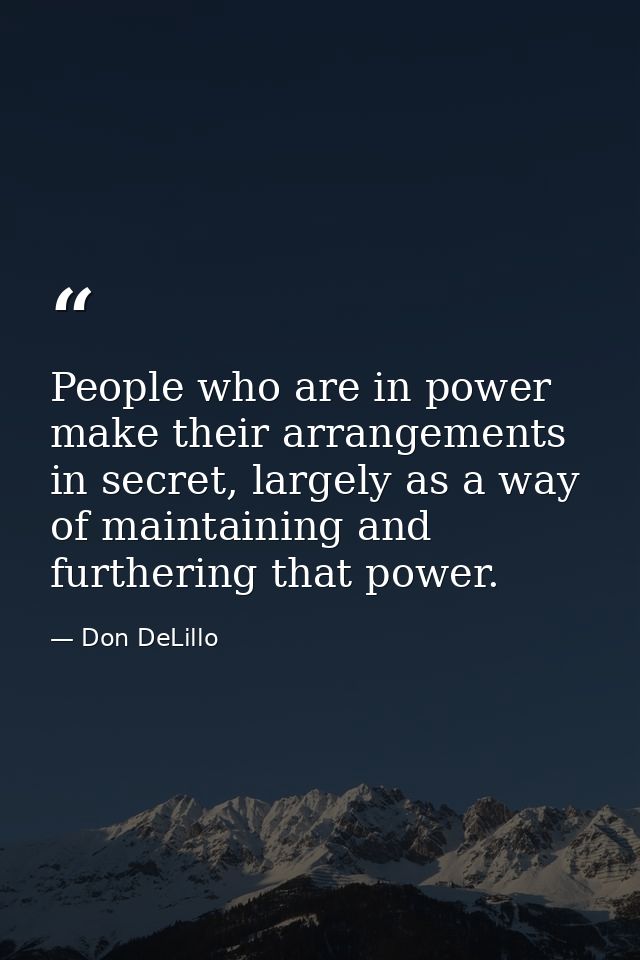 People who are in power make their arrangements in secret, largely as a way of maintaining and furthering that power. — Don DeLillo
