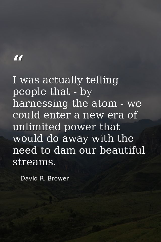 I was actually telling people that - by harnessing the atom - we could enter a new era of unlimited power that would do  — David R. Brower