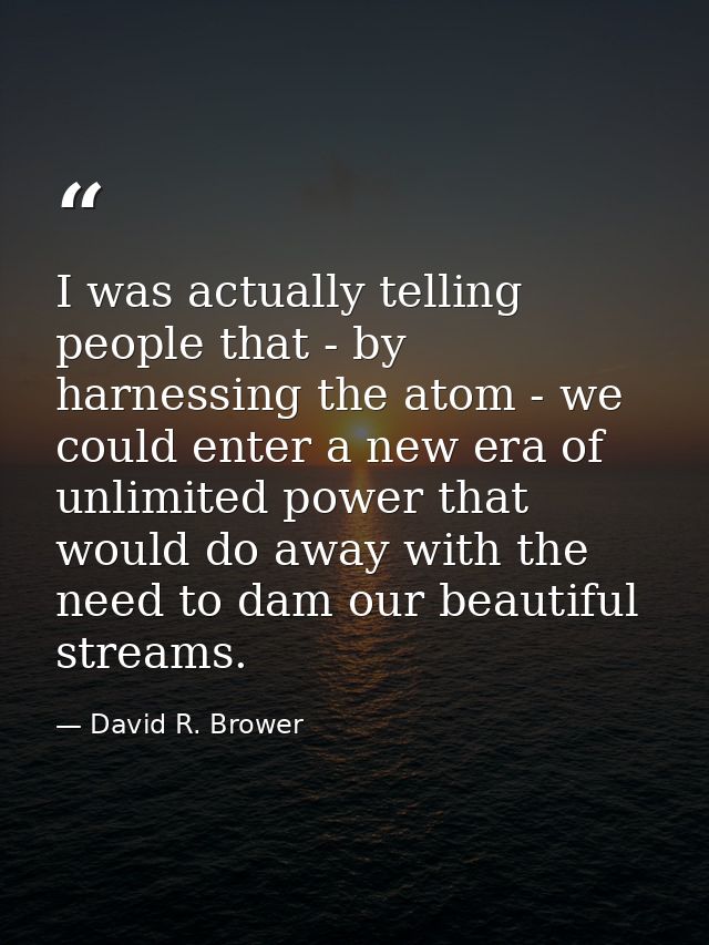 I was actually telling people that - by harnessing the atom - we could enter a new era of unlimited power that would do  — David R. Brower