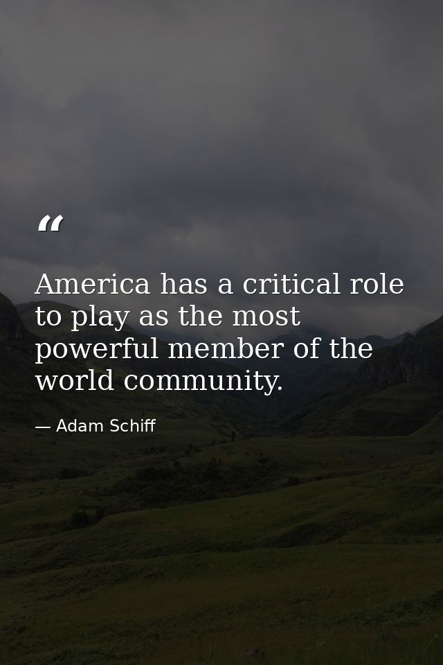 America has a critical role to play as the most powerful member of the world community. — Adam Schiff