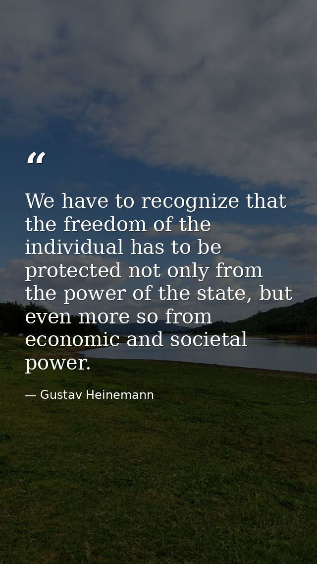 We have to recognize that the freedom of the individual has to be protected not only from the power of the state, but ev — Gustav Heinemann