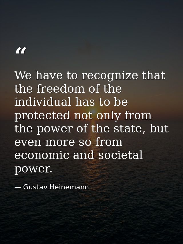 We have to recognize that the freedom of the individual has to be protected not only from the power of the state, but ev — Gustav Heinemann