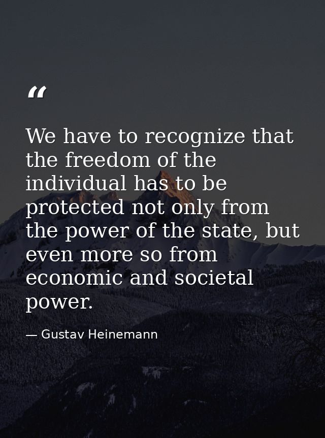 We have to recognize that the freedom of the individual has to be protected not only from the power of the state, but ev — Gustav Heinemann