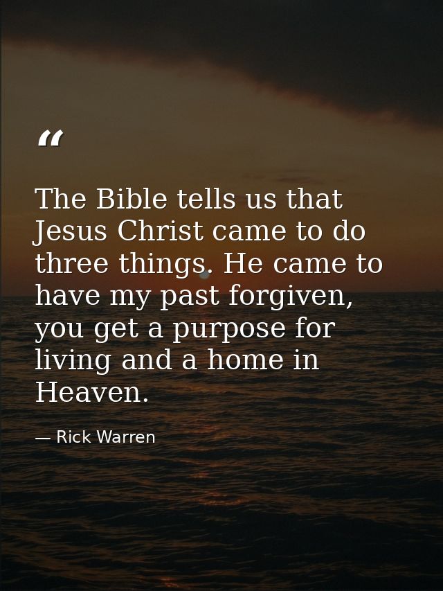 The Bible tells us that Jesus Christ came to do three things. He came to have my past forgiven, you get a purpose for li — Rick Warren