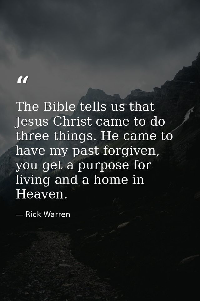The Bible tells us that Jesus Christ came to do three things. He came to have my past forgiven, you get a purpose for li — Rick Warren