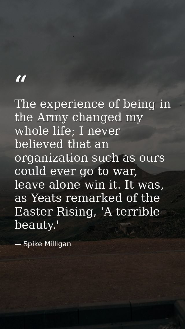 The experience of being in the Army changed my whole life; I never believed that an organization such as ours could ever — Spike Milligan