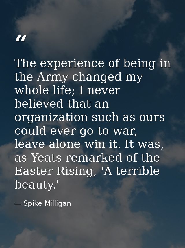 The experience of being in the Army changed my whole life; I never believed that an organization such as ours could ever — Spike Milligan