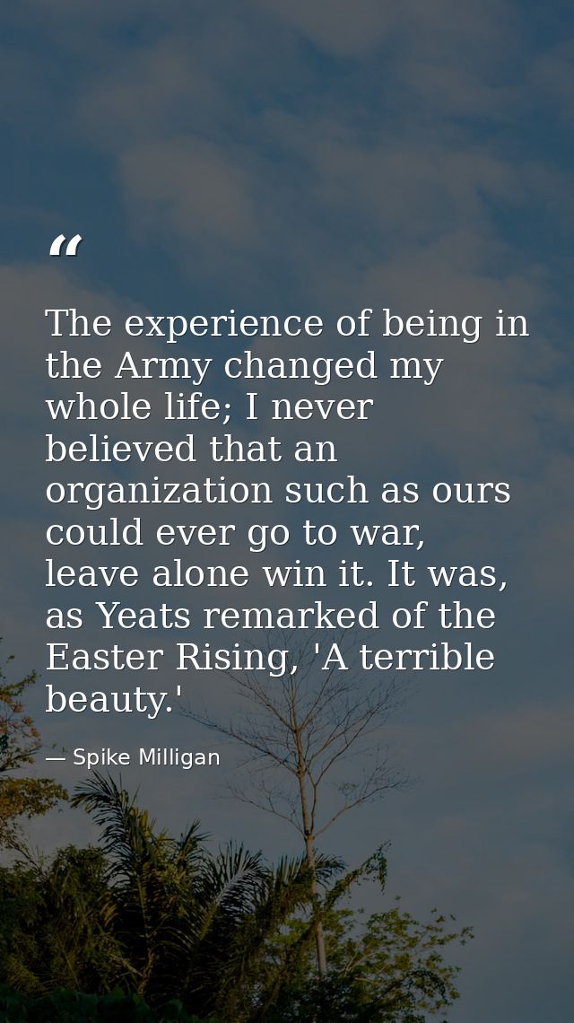 The experience of being in the Army changed my whole life; I never believed that an organization such as ours could ever — Spike Milligan