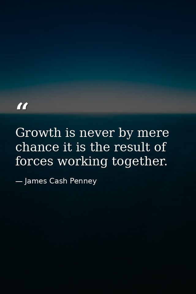 Growth is never by mere chance it is the result of forces working together. — James Cash Penney
