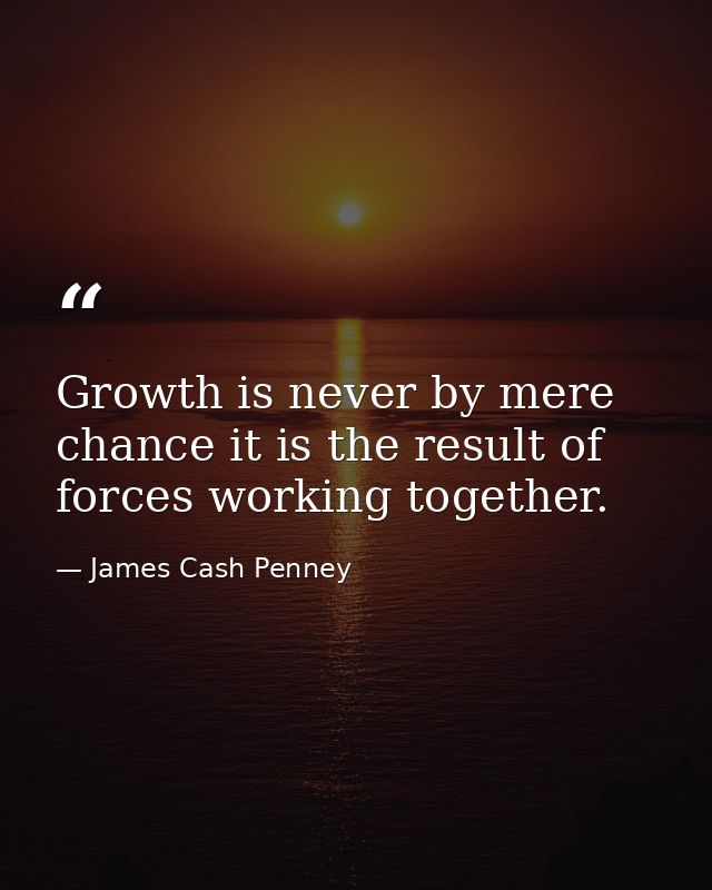 Growth is never by mere chance it is the result of forces working together. — James Cash Penney