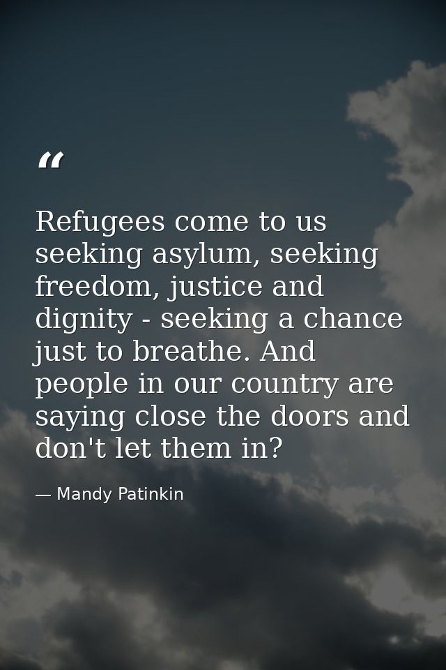 Refugees come to us seeking asylum, seeking freedom, justice and dignity - seeking a chance just to breathe. And people  — Mandy Patinkin