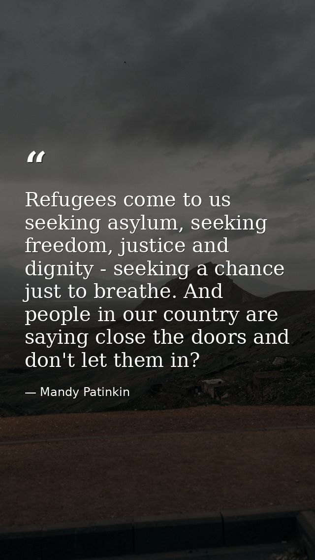 Refugees come to us seeking asylum, seeking freedom, justice and dignity - seeking a chance just to breathe. And people  — Mandy Patinkin