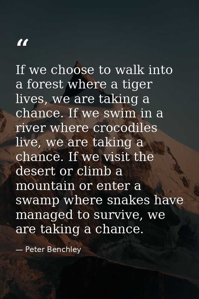 If we choose to walk into a forest where a tiger lives, we are taking a chance. If we swim in a river where crocodiles l — Peter Benchley