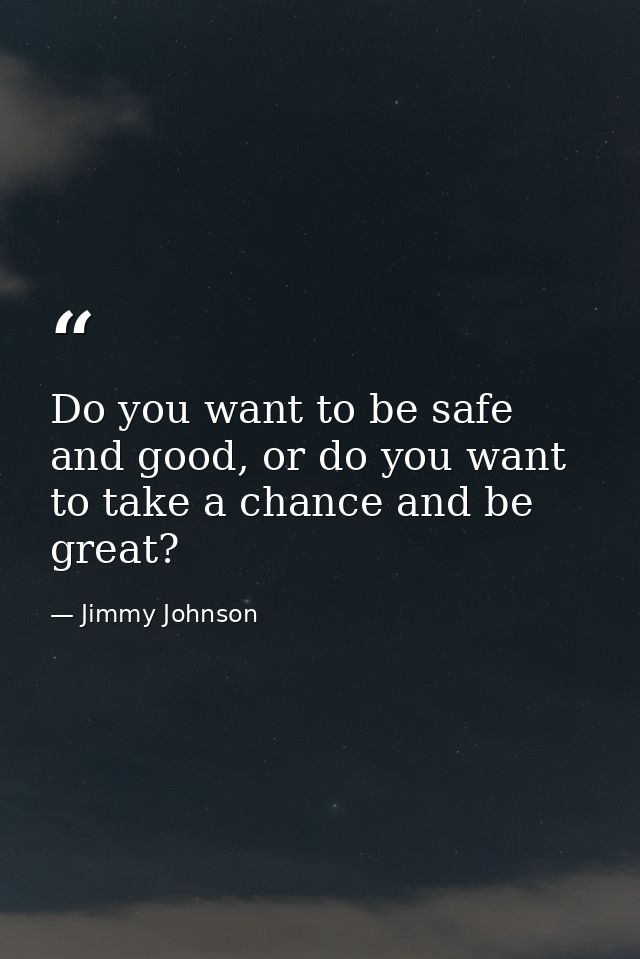 Do you want to be safe and good, or do you want to take a chance and be great? — Jimmy Johnson