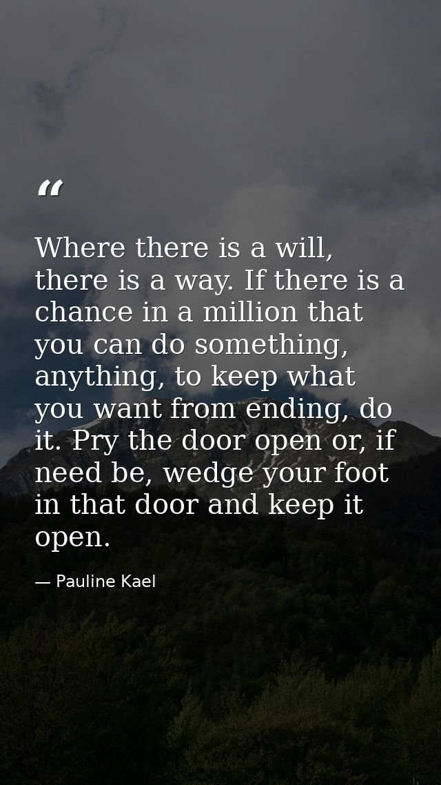 Where there is a will, there is a way. If there is a chance in a million that you can do something, anything, to keep wh — Pauline Kael