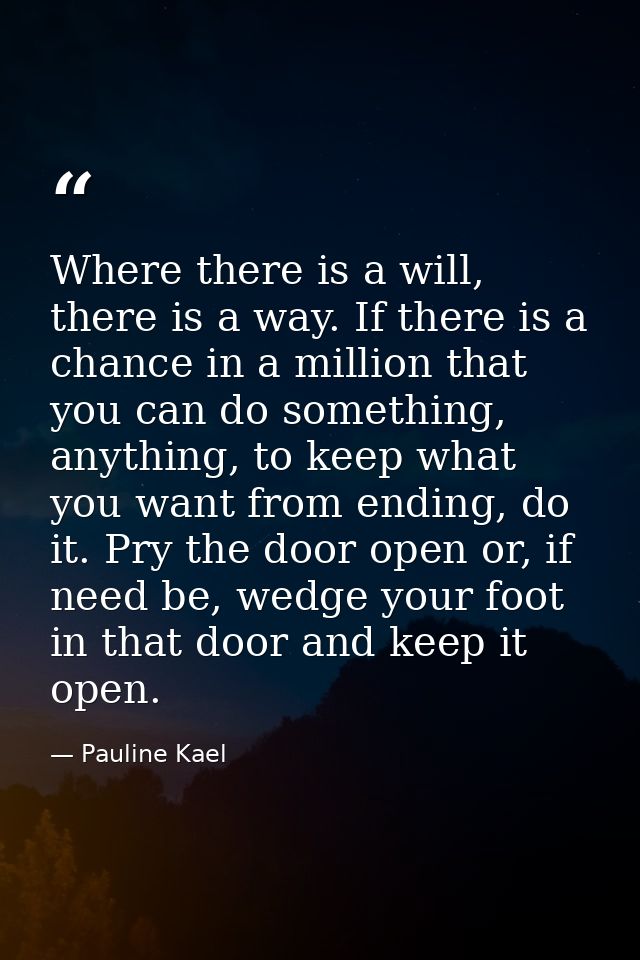 Where there is a will, there is a way. If there is a chance in a million that you can do something, anything, to keep wh — Pauline Kael