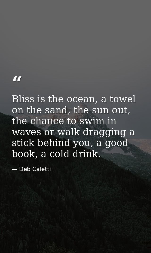 Bliss is the ocean, a towel on the sand, the sun out, the chance to swim in waves or walk dragging a stick behind you, a — Deb Caletti