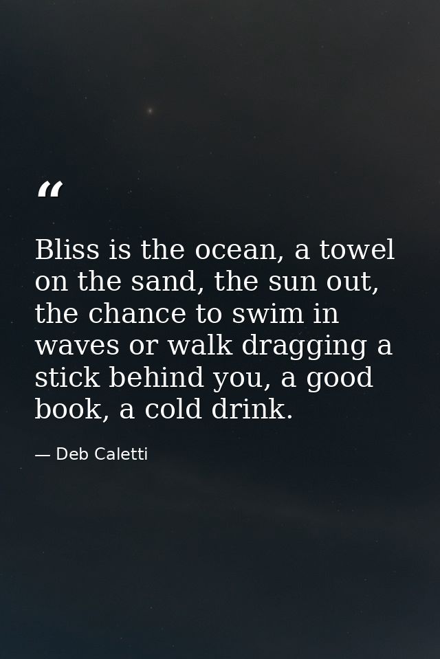 Bliss is the ocean, a towel on the sand, the sun out, the chance to swim in waves or walk dragging a stick behind you, a — Deb Caletti