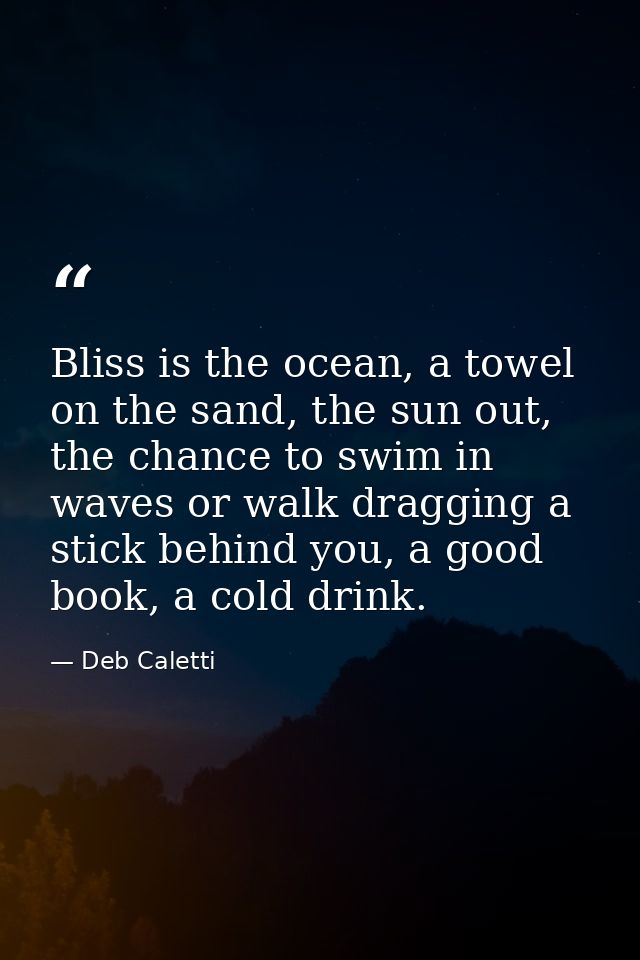 Bliss is the ocean, a towel on the sand, the sun out, the chance to swim in waves or walk dragging a stick behind you, a — Deb Caletti