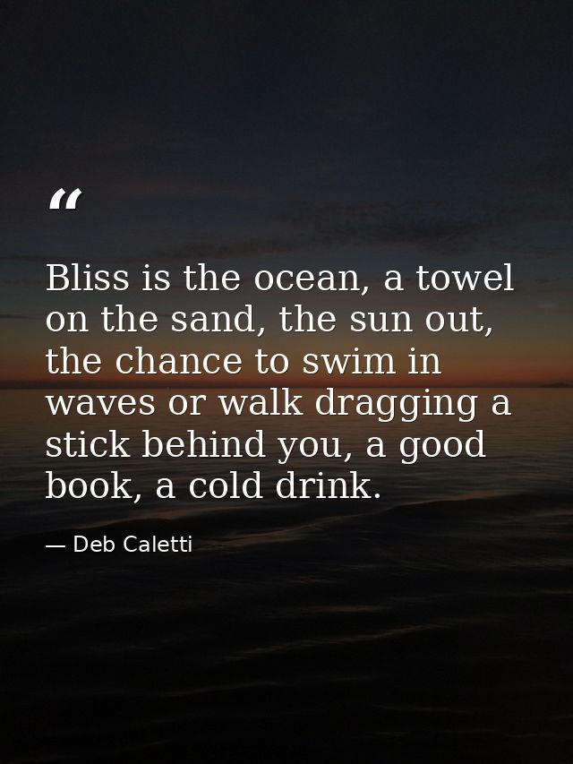 Bliss is the ocean, a towel on the sand, the sun out, the chance to swim in waves or walk dragging a stick behind you, a — Deb Caletti