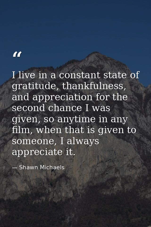 I live in a constant state of gratitude, thankfulness, and appreciation for the second chance I was given, so anytime in — Shawn Michaels