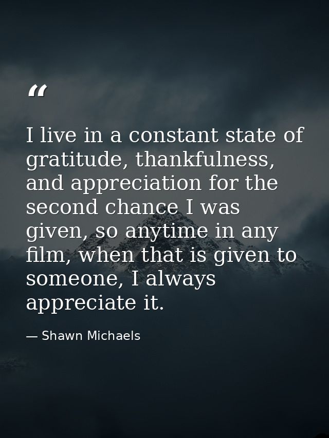I live in a constant state of gratitude, thankfulness, and appreciation for the second chance I was given, so anytime in — Shawn Michaels