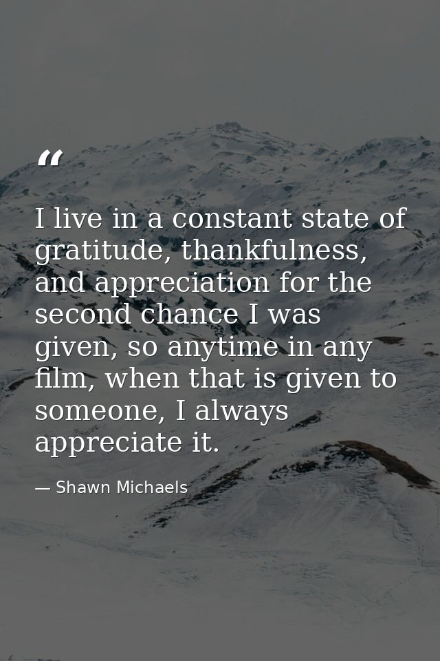 I live in a constant state of gratitude, thankfulness, and appreciation for the second chance I was given, so anytime in — Shawn Michaels