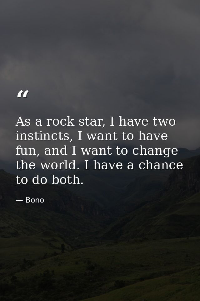 As a rock star, I have two instincts, I want to have fun, and I want to change the world. I have a chance to do both. — Bono