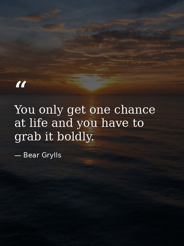 You only get one chance at life and you have to grab it boldly. — Bear Grylls