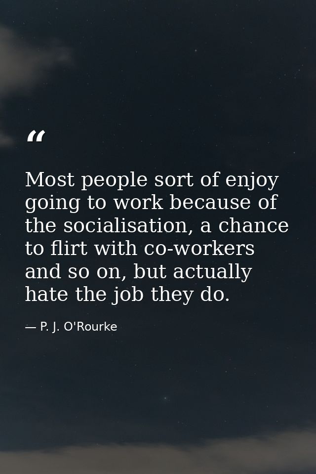 Most people sort of enjoy going to work because of the socialisation, a chance to flirt with co-workers and so on, but a — P. J. O'Rourke
