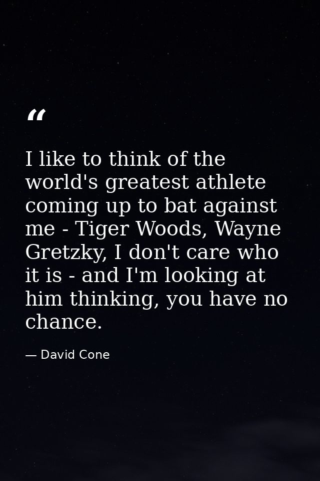 I like to think of the world's greatest athlete coming up to bat against me - Tiger Woods, Wayne Gretzky, I don't care w — David Cone