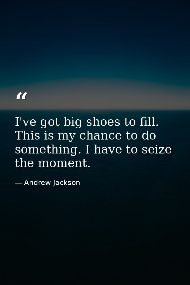 I've got big shoes to fill. This is my chance to do something. I have to seize the moment. — Andrew Jackson