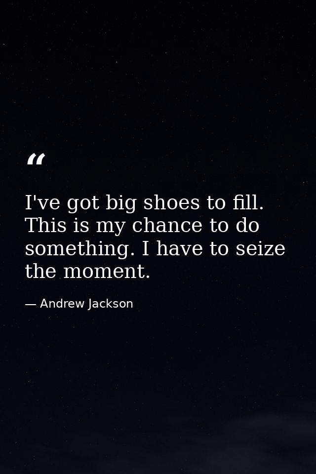 I've got big shoes to fill. This is my chance to do something. I have to seize the moment. — Andrew Jackson