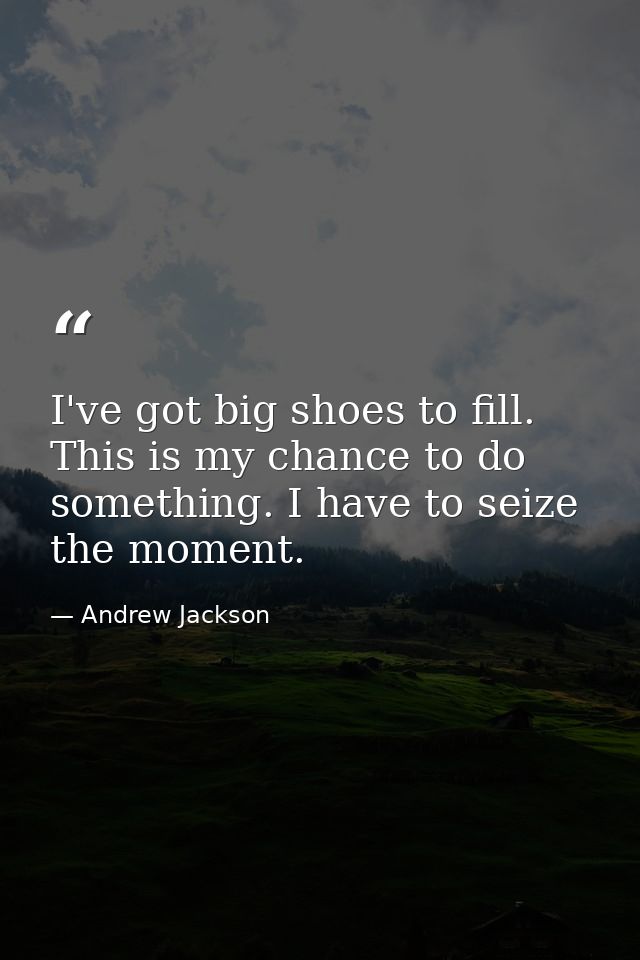 I've got big shoes to fill. This is my chance to do something. I have to seize the moment. — Andrew Jackson