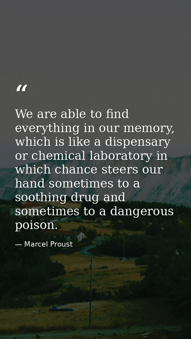 We are able to find everything in our memory, which is like a dispensary or chemical laboratory in which chance steers o — Marcel Proust