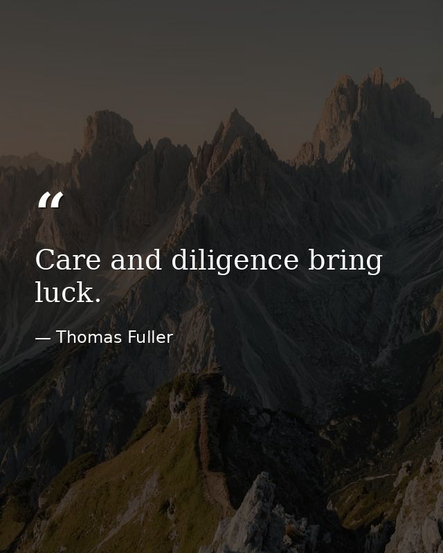 Care and diligence bring luck. — Thomas Fuller