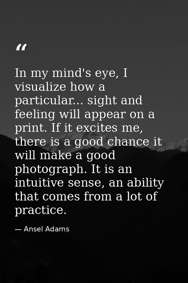 In my mind's eye, I visualize how a particular... sight and feeling will appear on a print. If it excites me, there is a — Ansel Adams