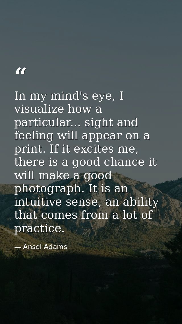 In my mind's eye, I visualize how a particular... sight and feeling will appear on a print. If it excites me, there is a — Ansel Adams