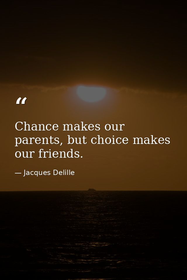 Chance makes our parents, but choice makes our friends. — Jacques Delille