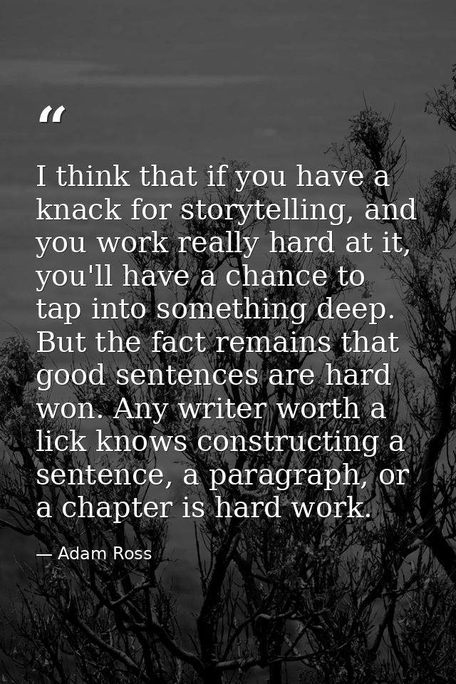 I think that if you have a knack for storytelling, and you work really hard at it, you'll have a chance to tap into some — Adam Ross
