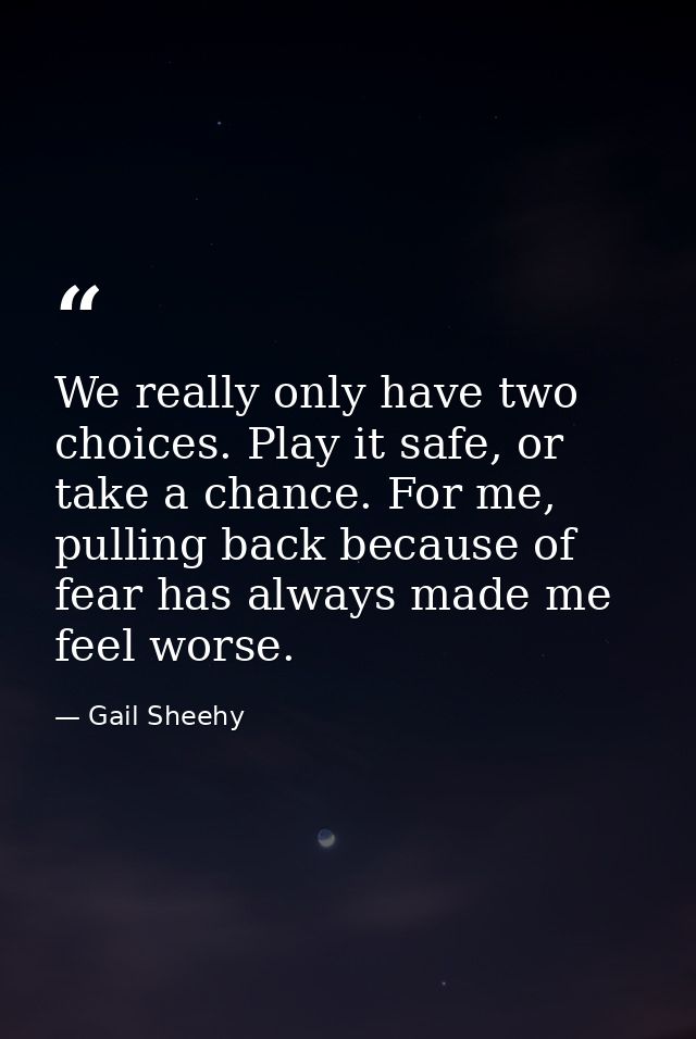 We really only have two choices. Play it safe, or take a chance. For me, pulling back because of fear has always made me — Gail Sheehy