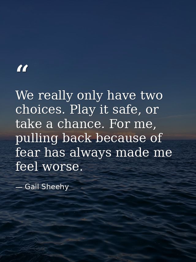 We really only have two choices. Play it safe, or take a chance. For me, pulling back because of fear has always made me — Gail Sheehy
