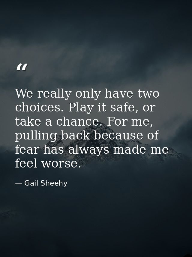 We really only have two choices. Play it safe, or take a chance. For me, pulling back because of fear has always made me — Gail Sheehy
