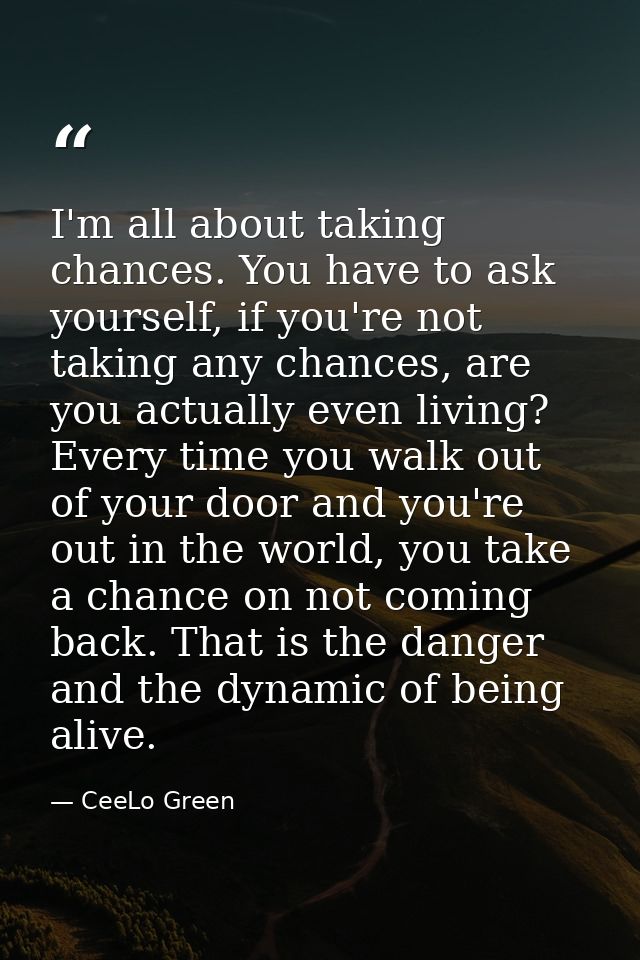 I'm all about taking chances. You have to ask yourself, if you're not taking any chances, are you actually even living?  — CeeLo Green