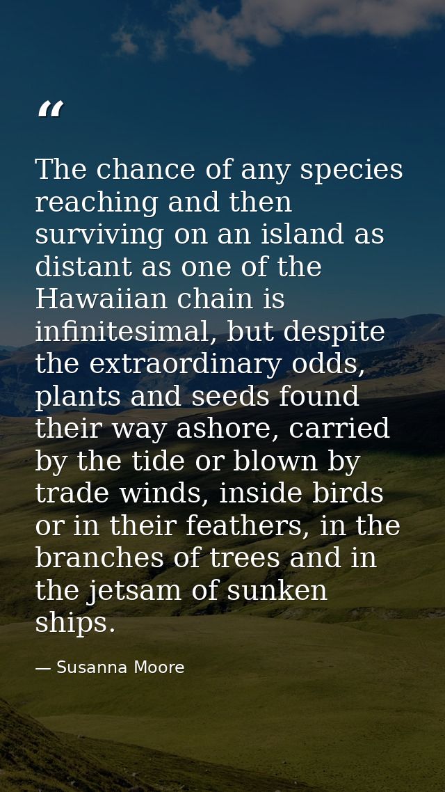 The chance of any species reaching and then surviving on an island as distant as one of the Hawaiian chain is infinitesi — Susanna Moore