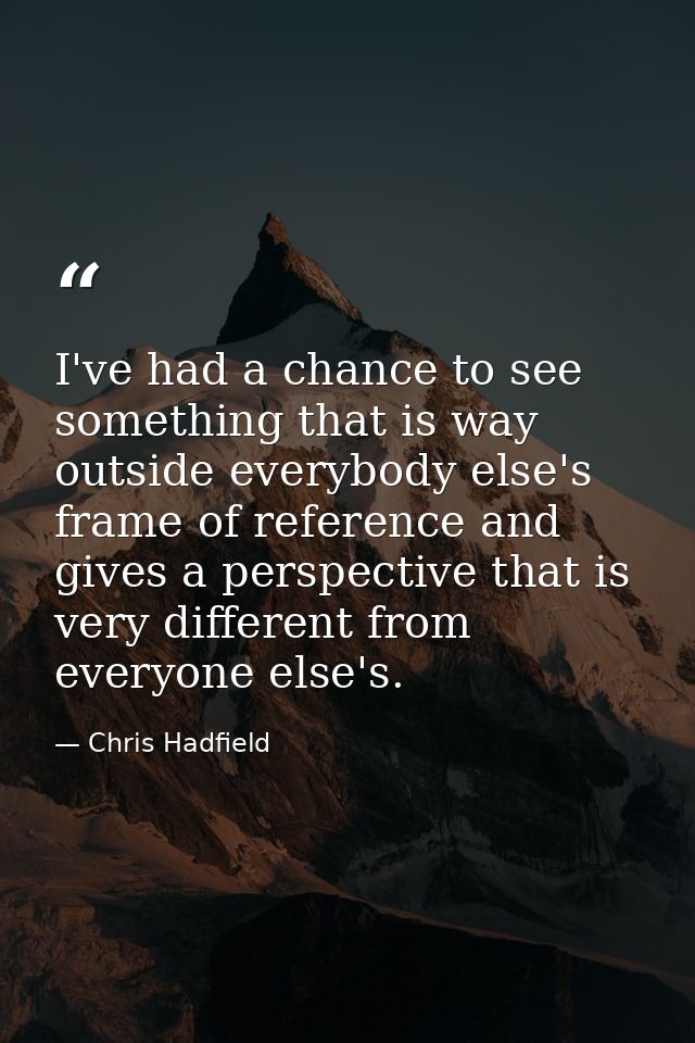 I've had a chance to see something that is way outside everybody else's frame of reference and gives a perspective that  — Chris Hadfield